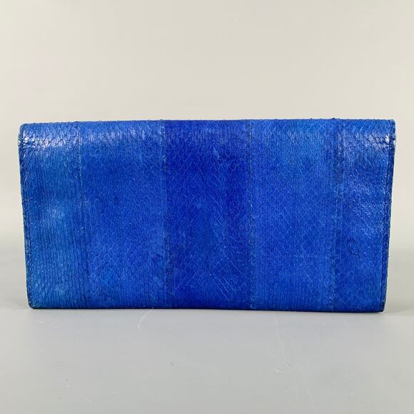 JIMMY CHOO Blue Silver Snake Skin Leather Clutch Handbag - Picture 3 of 6